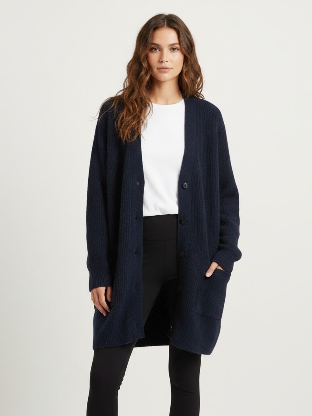 Velvet by Graham & Spencer Navy Button-Front Long Cardigan Size XL
